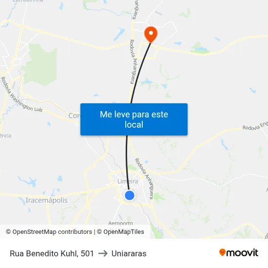 Rua Benedito Kuhl, 501 to Uniararas map