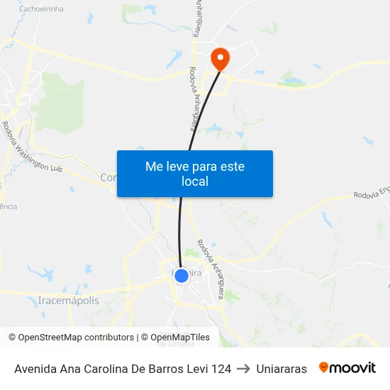 Avenida Ana Carolina De Barros Levi 124 to Uniararas map