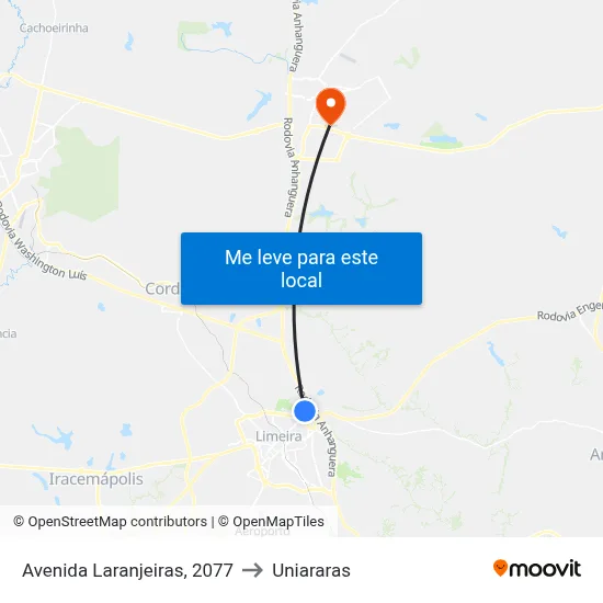 Avenida Laranjeiras, 2077 to Uniararas map