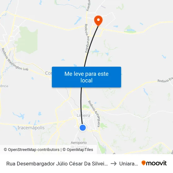Rua Desembargador Júlio César Da Silveira, 1072 to Uniararas map