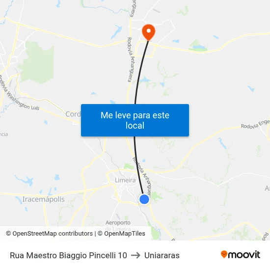 Rua Maestro Biaggio Pincelli 10 to Uniararas map