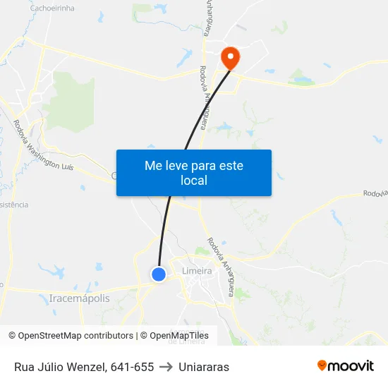 Rua Júlio Wenzel, 641-655 to Uniararas map