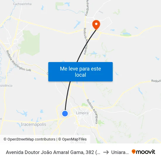 Avenida Doutor João Amaral Gama, 382 (Rapidão) to Uniararas map