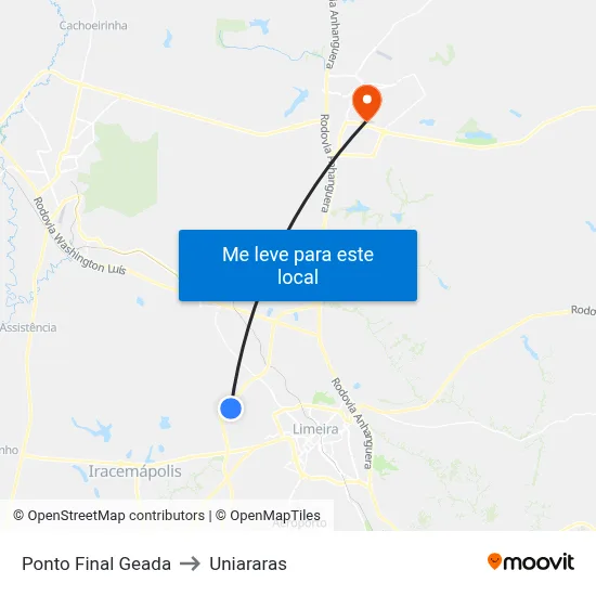 Ponto Final Geada to Uniararas map