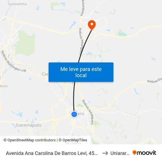 Avenida Ana Carolina De Barros Levi, 458-494 to Uniararas map