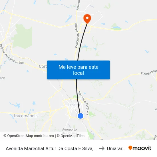 Avenida Marechal Artur Da Costa E Silva, 111 to Uniararas map
