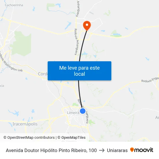 Avenida Doutor Hipólito Pinto Ribeiro, 100 to Uniararas map