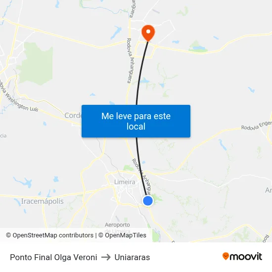Ponto Final Olga Veroni to Uniararas map