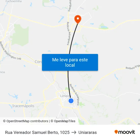 Rua Vereador Samuel Berto, 1025 to Uniararas map