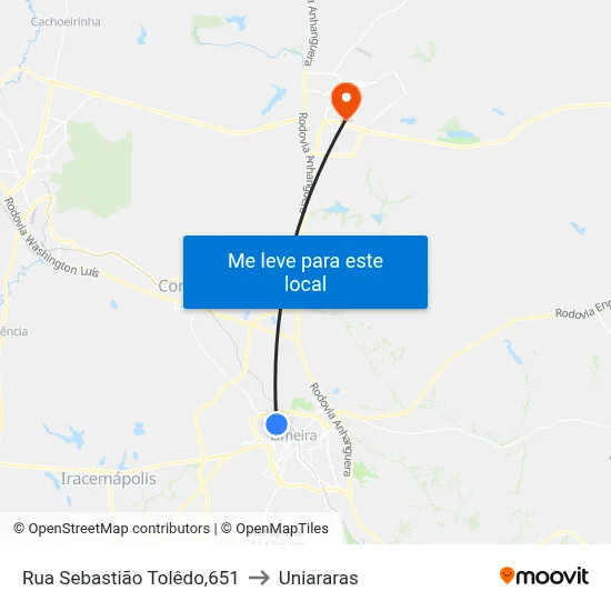 Rua Sebastião Tolêdo,651 to Uniararas map