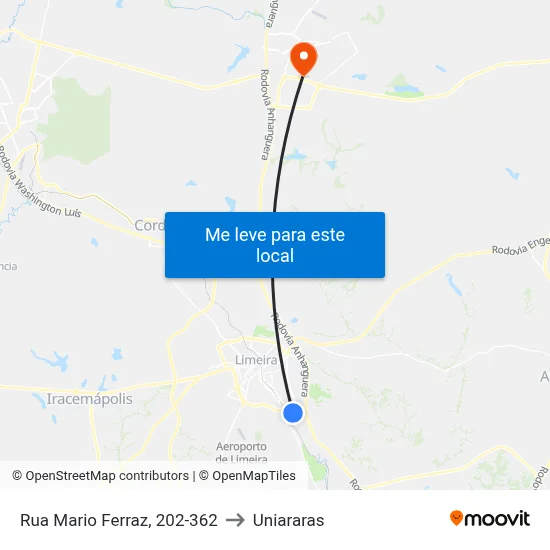 Rua Mario Ferraz, 202-362 to Uniararas map