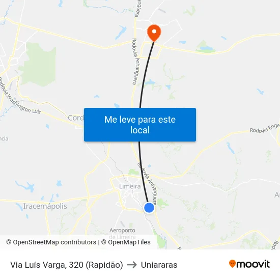 Via Luís Varga, 320  (Rapidão) to Uniararas map