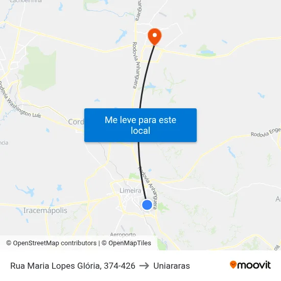Rua Maria Lopes Glória, 374-426 to Uniararas map