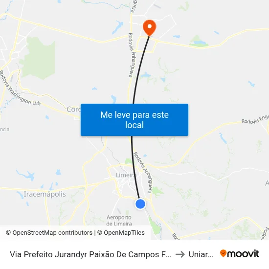 Via Prefeito Jurandyr Paixão De Campos Freire, 742-778 to Uniararas map