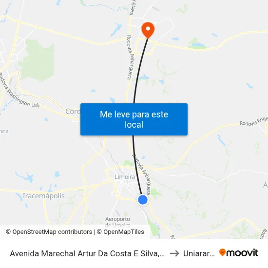Avenida Marechal Artur Da Costa E Silva, 1225 to Uniararas map
