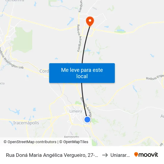 Rua Doná Maria Angélica Vergueiro, 27-63 to Uniararas map