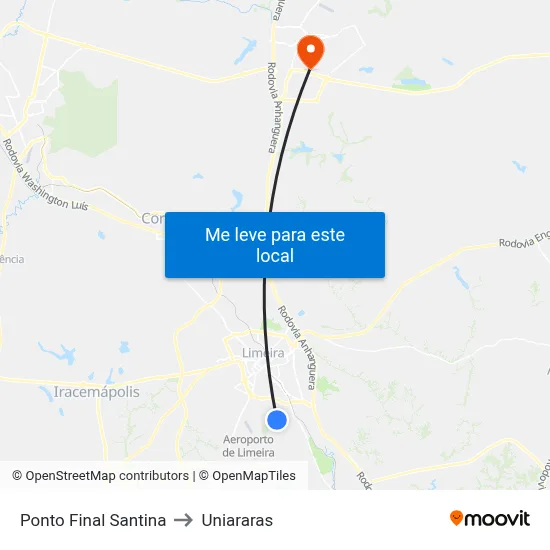 Ponto Final Santina to Uniararas map