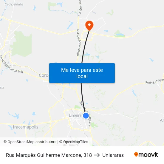 Rua Marquês Guilherme Marcone, 318 to Uniararas map