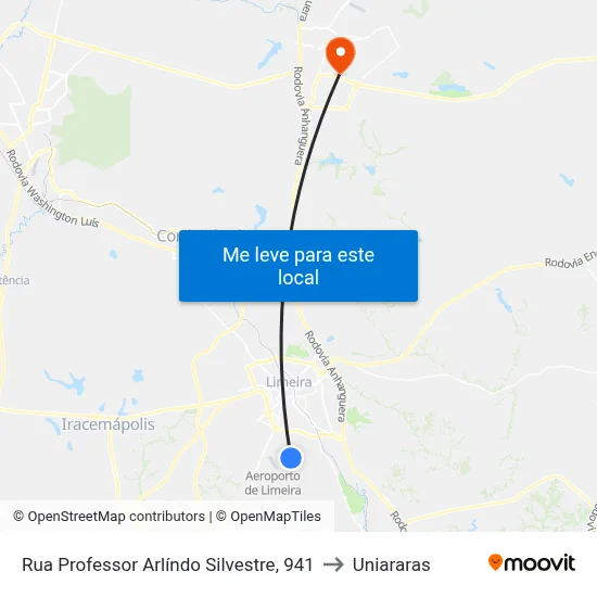 Rua Professor Arlíndo Silvestre, 941 to Uniararas map