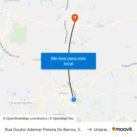 Rua Doutor Ademar Pereira De Barros, 390-400 to Uniararas map