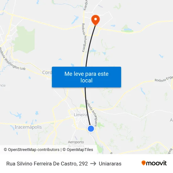 Rua Silvino Ferreira De Castro, 292 to Uniararas map