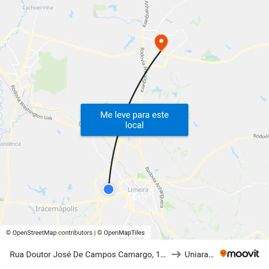 Rua Doutor José De Campos Camargo, 160-490 to Uniararas map