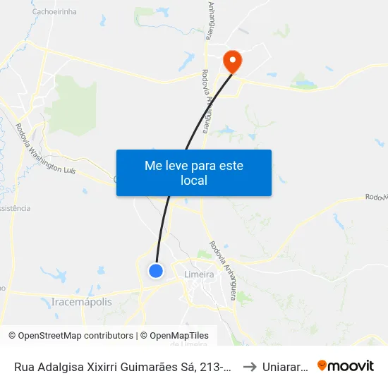 Rua Adalgisa Xixirri Guimarães Sá, 213-245 to Uniararas map