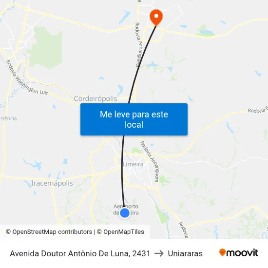 Avenida Doutor Antônio De Luna, 2431 to Uniararas map