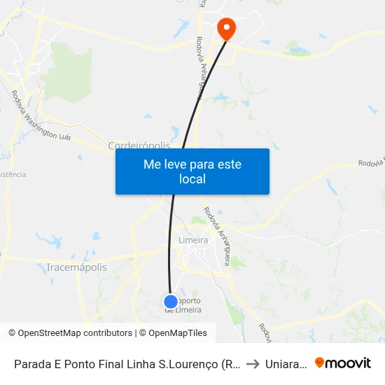 Parada E Ponto Final Linha S.Lourenço  (Rapidão) to Uniararas map