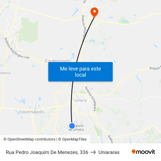 Rua Pedro Joaquim De Menezes, 336 to Uniararas map