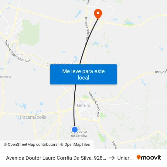 Avenida Doutor Lauro Corrêa Da Silva, 928-994 (Rapidão) to Uniararas map
