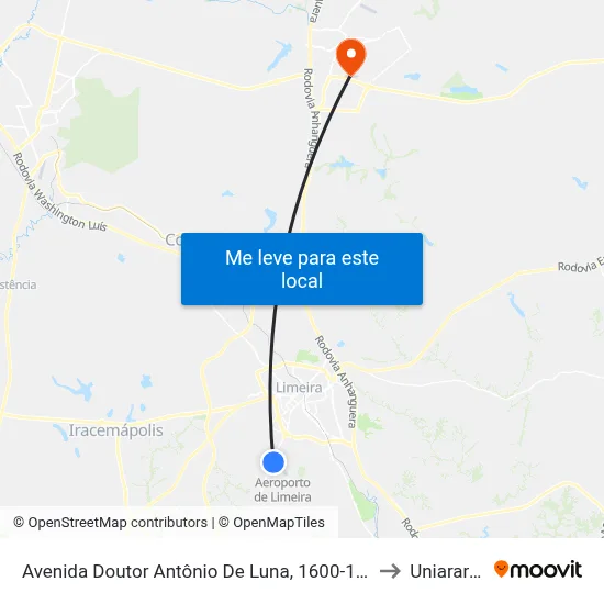 Avenida Doutor Antônio De Luna, 1600-1760 to Uniararas map