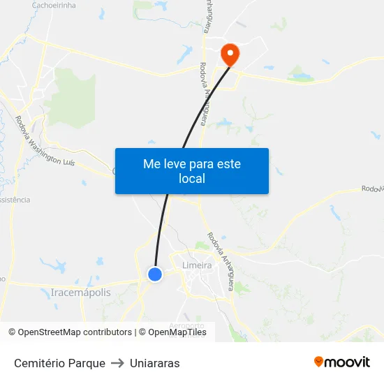 Cemitério Parque to Uniararas map
