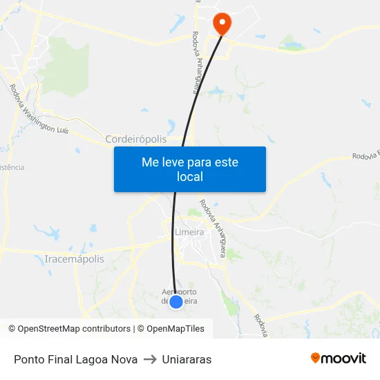Ponto Final Lagoa Nova to Uniararas map