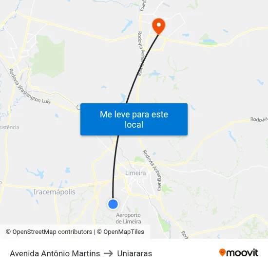 Avenida Antônio Martins to Uniararas map