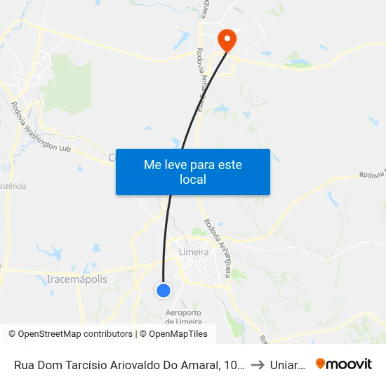 Rua Dom Tarcísio Ariovaldo Do Amaral, 1070 (Rapidão) to Uniararas map