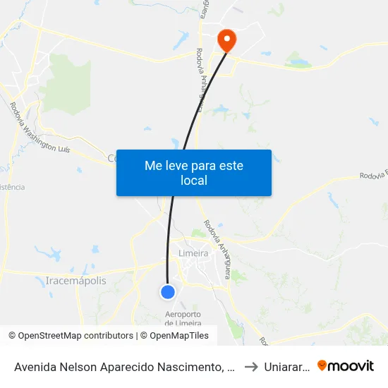 Avenida Nelson Aparecido Nascimento, 1188 to Uniararas map