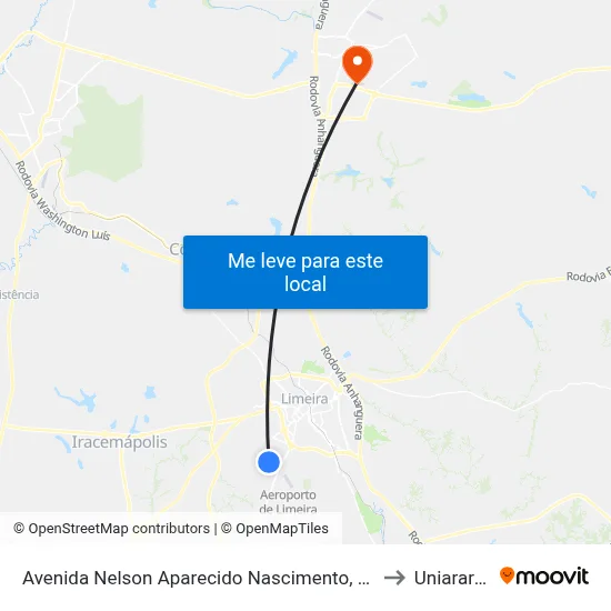 Avenida Nelson Aparecido Nascimento, 880 to Uniararas map