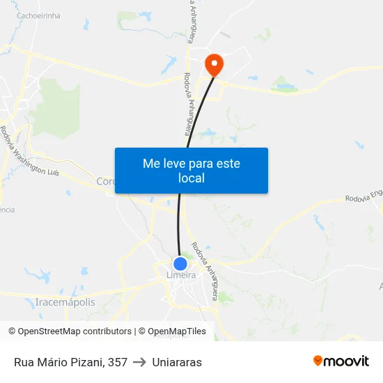 Rua Mário Pizani, 357 to Uniararas map