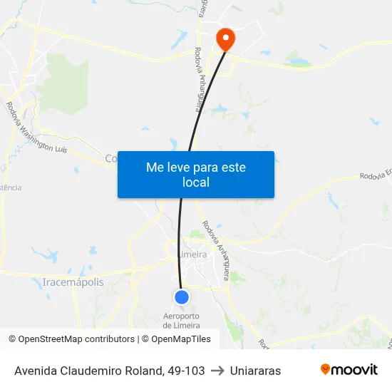 Avenida Claudemiro Roland, 49-103 to Uniararas map