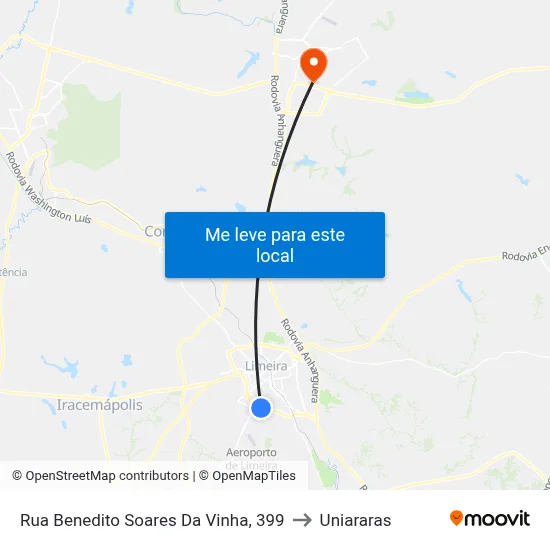 Rua Benedito Soares Da Vinha, 399 to Uniararas map