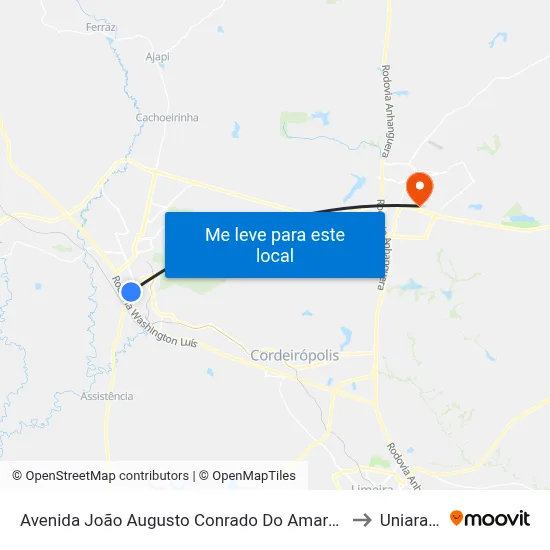 Avenida João Augusto Conrado Do Amaral Gurgel to Uniararas map