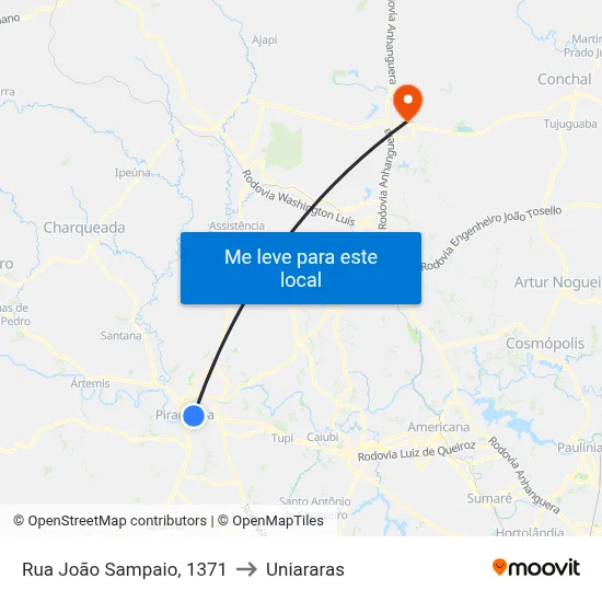 Rua João Sampaio, 1371 to Uniararas map