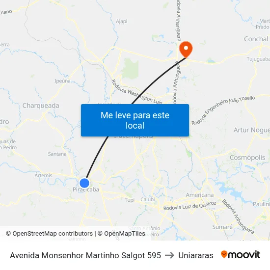 Avenida Monsenhor Martinho Salgot 595 to Uniararas map
