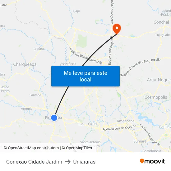 Conexão Cidade Jardim to Uniararas map