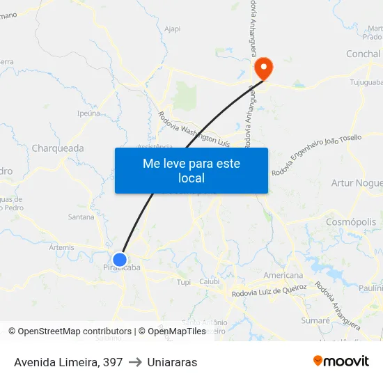 Avenida Limeira, 397 to Uniararas map