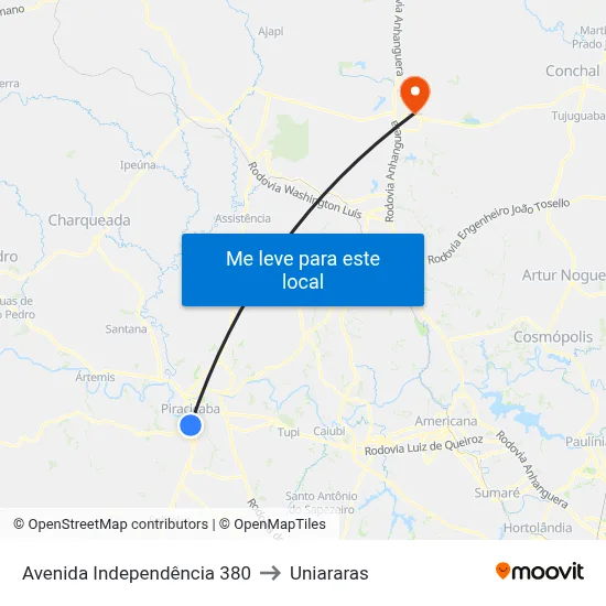 Avenida Independência 380 to Uniararas map