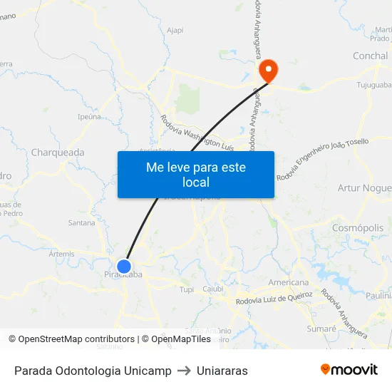 Parada Odontologia Unicamp to Uniararas map