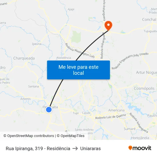 Rua Ipiranga, 319 - Residência to Uniararas map