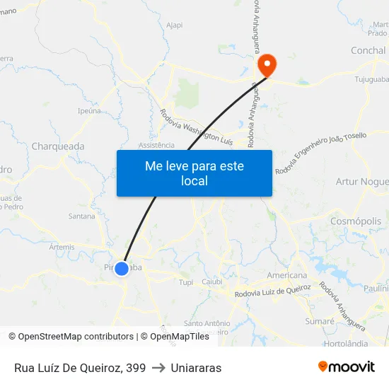 Rua Luíz De Queiroz, 399 to Uniararas map